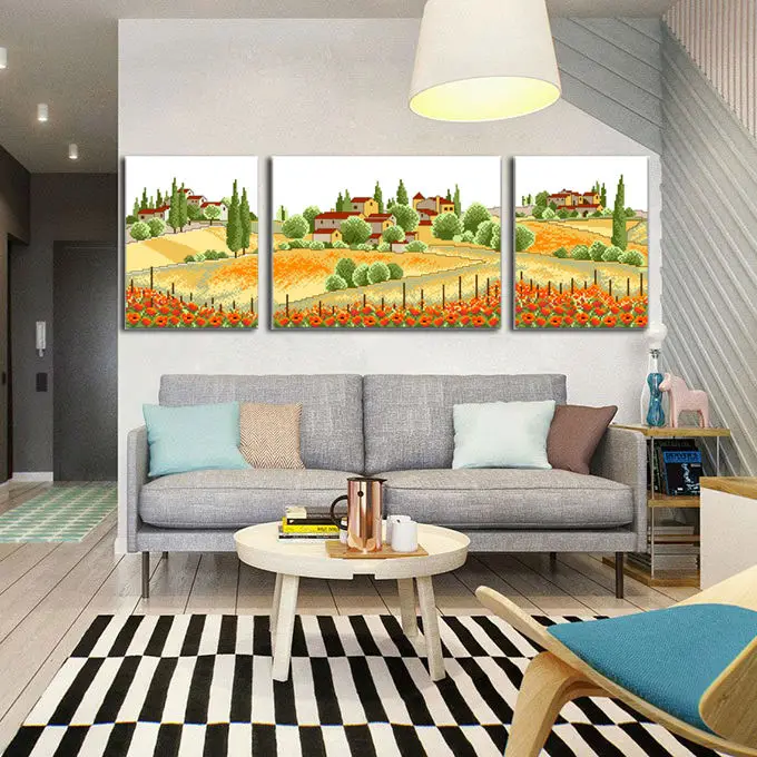 

Country viewMulti-pictures counted printed on fabric DMC Cross Stitch kitsembroidery needlework SetsHome Decor