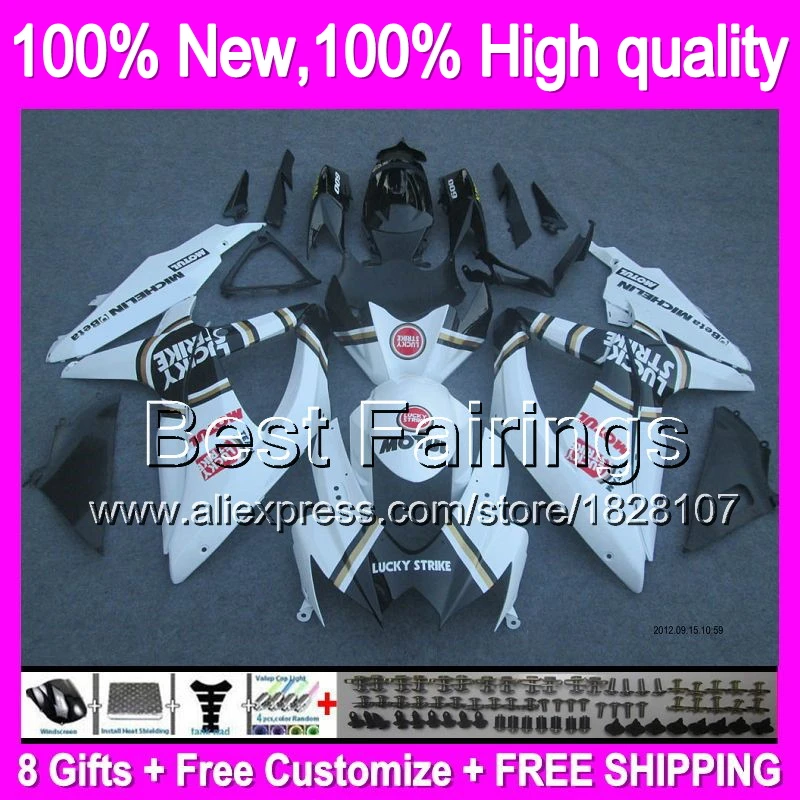 

Lucky Strike Fairing For SUZUKI GSXR750 08-10 GSXR 600 750 4B811 K8 GSX R600 R750 08 09 10 2008 2009 2010 +Decal Black white
