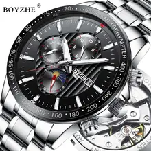 BOYZHE Luxury Brand Automatic Mechanical Watch Men Luminous Hands Stainless Steel Business Waterproof Watches Relogio Masculino automatic mechanical watch men luxury brand mens watches sapphire blue clock full steel luminous waterproof relogio masculino
