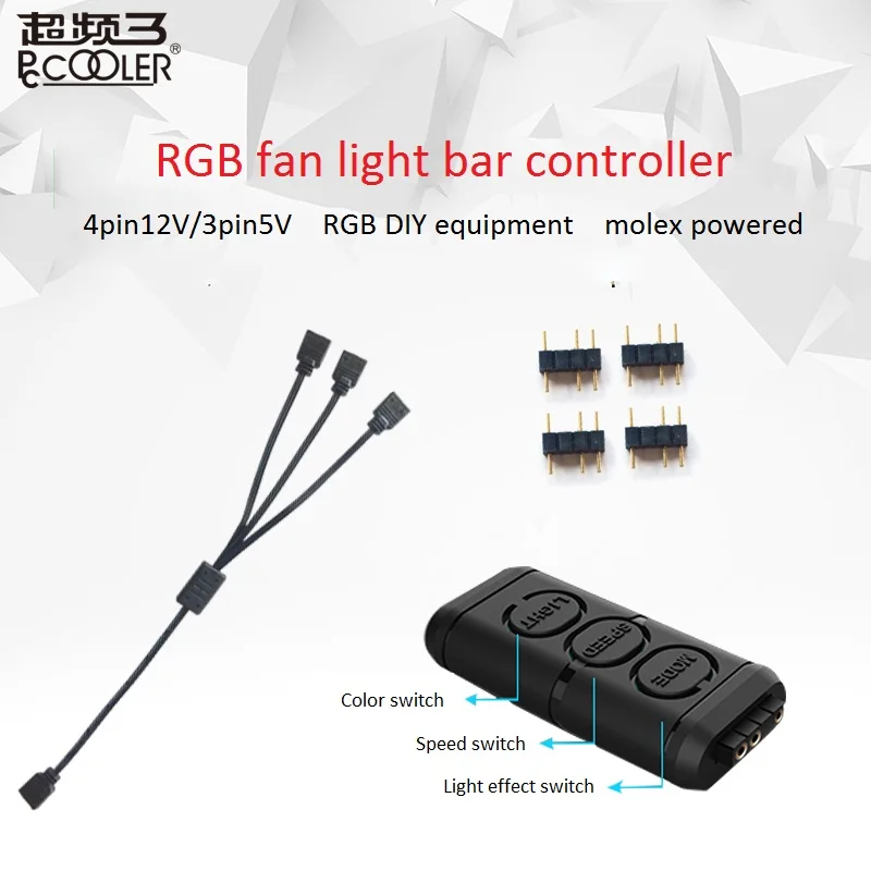 

Pccooler 12V and 5V RGB Fan Light bar Controller Contain 1 to 3 extended line for CPU Cooling Computer Case RGB fan adapter