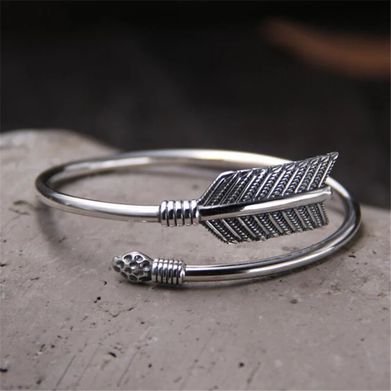 

Vintage 925 Sterling Silver Cupid Arrow Bangle Women Bohemian Ethnic Upper Arm Bracelet Open Bangle Armlet Arm Cuff Jewelry Gift