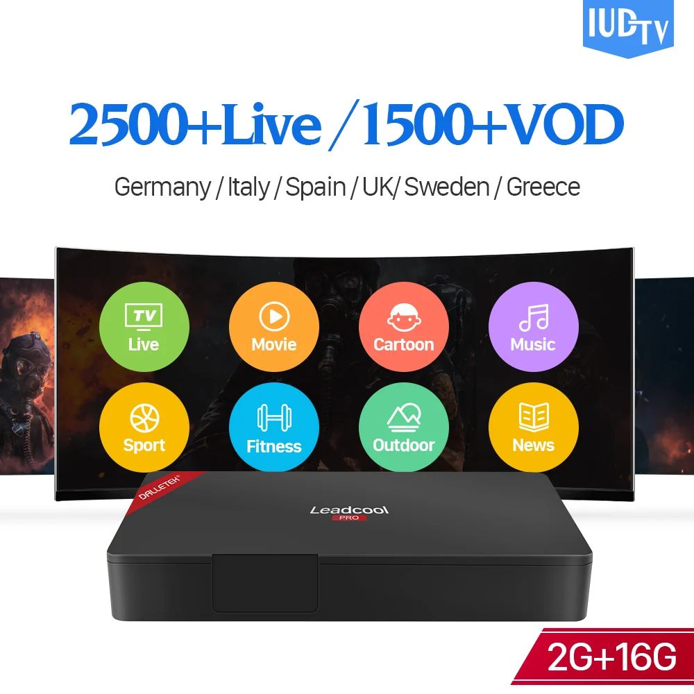 

Leadcool Pro Code IUDTV With Subscription S905X H.265 2.4GHz WIFI IPTV 1 Year Nordic Greek Albania Spanish Sweden IP TV