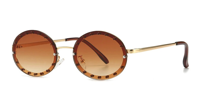 Роскошные солнцезащитные очки в овальной оправе с бриллиантами для мужчин и женщин, модные очки UV400 в винтажном стиле 46127 - Цвет линз: C6 tea
