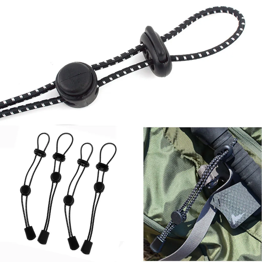 4Pcs Backpack Securing Hiking Walking Stick Elastic Rope Holder Adjustable Outdoor Climbing Accessories 19cm Black