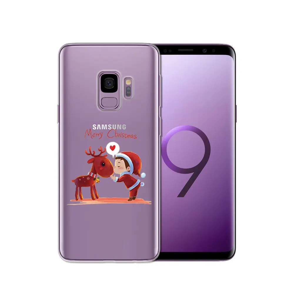 Santa Reindeer Christmas Patterned Clear Slim Soft Case Cover For Samsung S9 S8 S7 Edge Note 9 Note 8 S8 Plus TPU Phone Coque    (21)