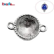 Beadsnice чистого серебра 925 драгоценный камень кулон разъем панель настройки звенья для браслета может поместиться 8,5x8,5x5,5 мм кристалл ID30864