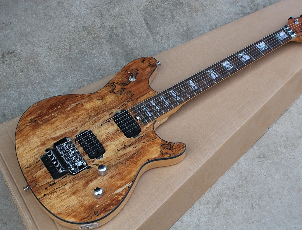 

Factory Custom Brown Electric Guitar with Map pattern Veneer,2 H Pickups,Double Rock,Chrome Hardwares,Offer Customized