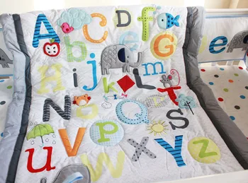 

New 7 pcs baby bedding set baby crib bedding sets owl mouse elephant baby nursery bedding sets Quilt Bumper Sheet Skirt