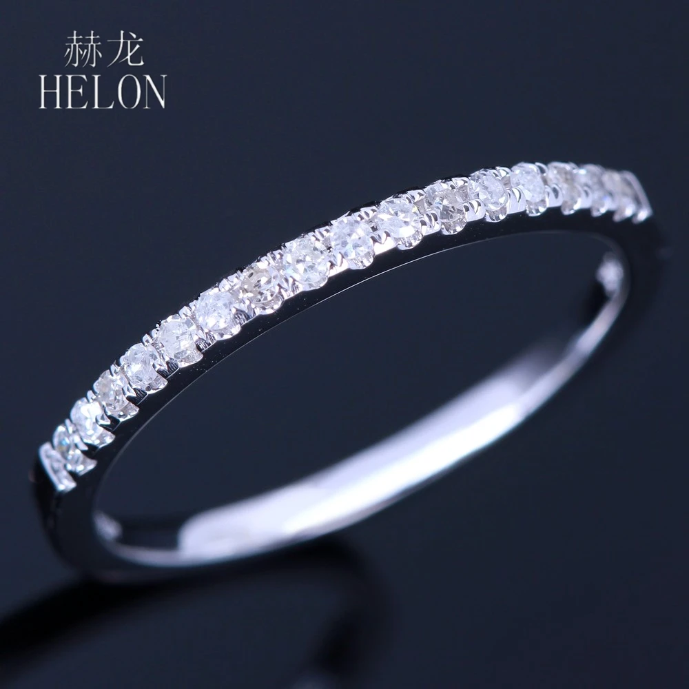 

HELON Sterling Silver 925 Plated Pave 0.12ct Real Natural Diamonds Wedding Anniversary Ring Band Women Trendy Fine Jewelry Ring