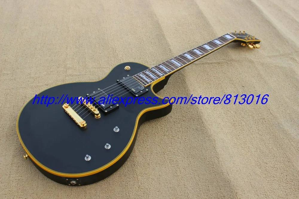 

whole sale & retail customised electric guitar E-P model black satin finished gold parts yellowish binding ,high grade !