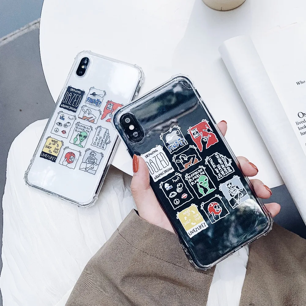 

Fashion Splice Logo Shockproof Bumper Transparent Silicone Phone Case For iPhone X XR XS Max 8 7 6S Plus Clear protection Cover