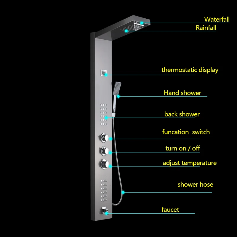 Душевая панель с термостатом из нержавеющей стали Ванна башня душевая Колонка температура цифровой массаж тела струйная насадка W/Handshower