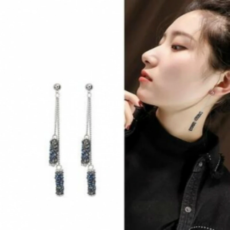 

New Earrings Fashion Personality Creative Blue Crystal Tassel Long Geometric Earrings Hot Sale Accessories Wholesale
