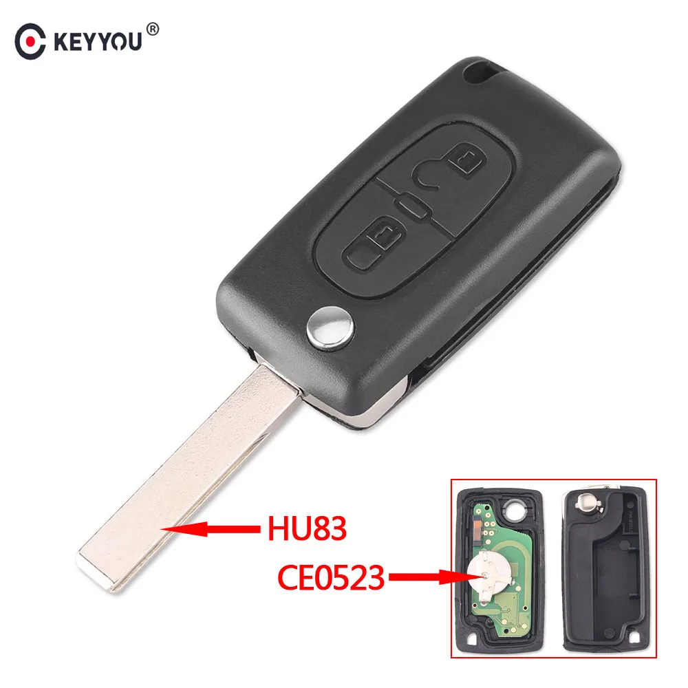 

KEYYOU 2 Buttons Car Remote Key 433Mhz PCF7941 ID46 Chip For Peugeot 207 307 308 407 807 Fob HU83 Blade CE0523 Remote Auto Key