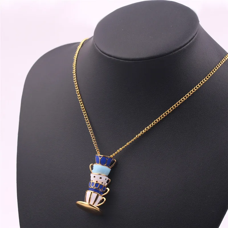 Tea Cups Stack Pendant Necklace Hand 