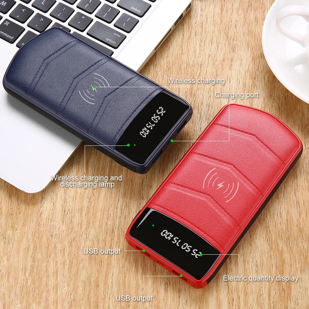 10000mAh Phone External Battery Power Bank Dual USB Portable Powerbank For iPhone 8 X XS Max Samsung Xiaomi Qi Wireless Charger