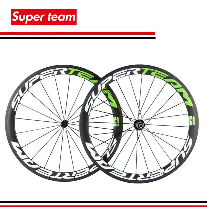 

SuperTeam 700C road bicycle wheelset chinese carbon wheels 50mm clincher wheel with green decal
