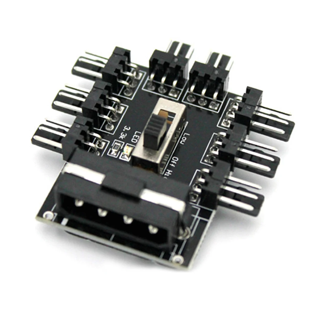 

Durable Computer Accessories Professional With LED Indicator Self Adhesive Fan Hub SATA 4pin 8-way Speed Controller