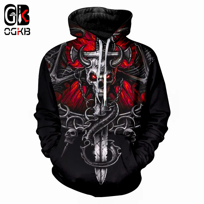 

OGKB 2018 Spring Fall Men's Cool Print Key Chain Skull 3d Sweatshirt Hoodies Man Hiphop Long Sleeve Outwears Tracksuits Coat