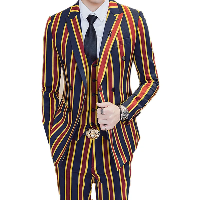 بدلة + سترة + السراويل 3 أجزاء مجموعات/أزياء الرجال الأعمال اللباس الدعاوى العمودي المشارب الحلل سترة معطف السراويل صدرية