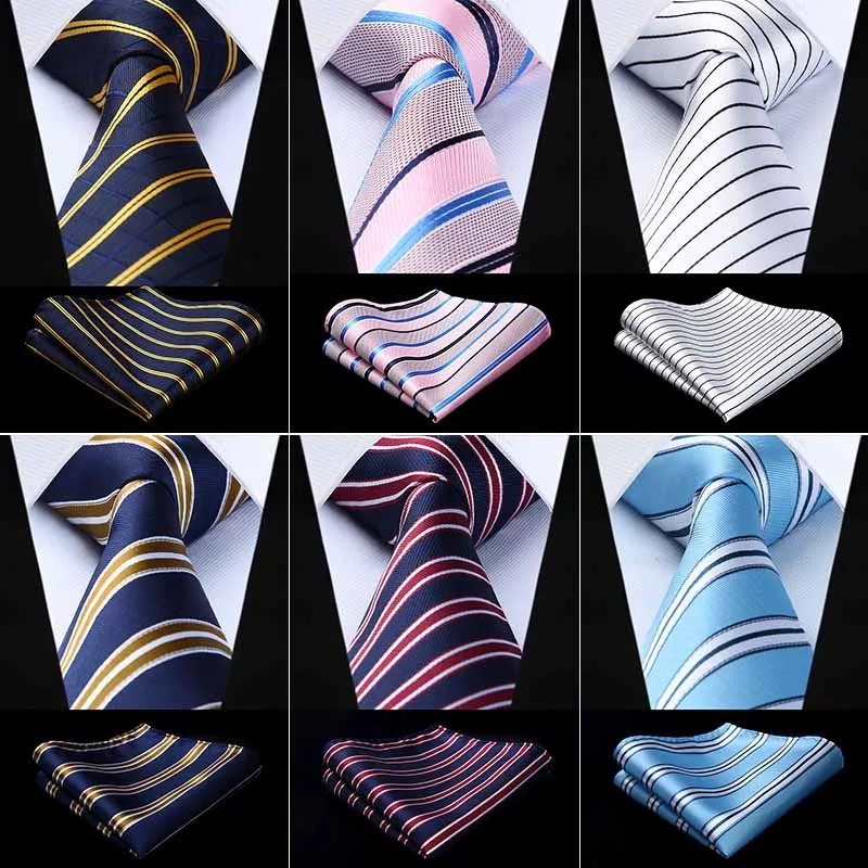Conjuntos multiples HISDERN Lote 3 PCS Corbata de hombre Cheque de lunares Fiesta de bodas de color solido a rayas Panuelo Corbata y Bolsillo Cuadrado