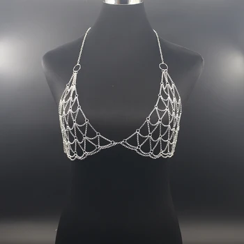

Sexy Breast Body Chain Women Silver color Bra chain bikini luxury Hollow body jewelry statement harness Beach summer jewellry