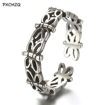 

Female retro Thai silver Colour ring irregular end of the simple exaggeration butterfly ring jewelry wholesale hand