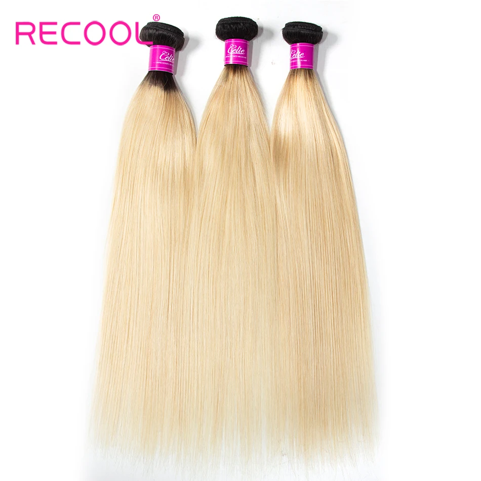 

Recool Hair 1B 613 bundles Brazilian Hair Weave Bundles Remy Human Hair 1B Blonde Bundles Straight Ombre Hair Bundles