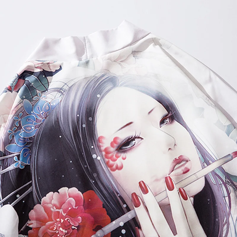 2019 Harajuku Kimono Jacket Japanese Ukiyoe Floral Geisha Tattoo Hip Hop Men Streetwear Jacket Coat Summer Thin Gown Japan Style