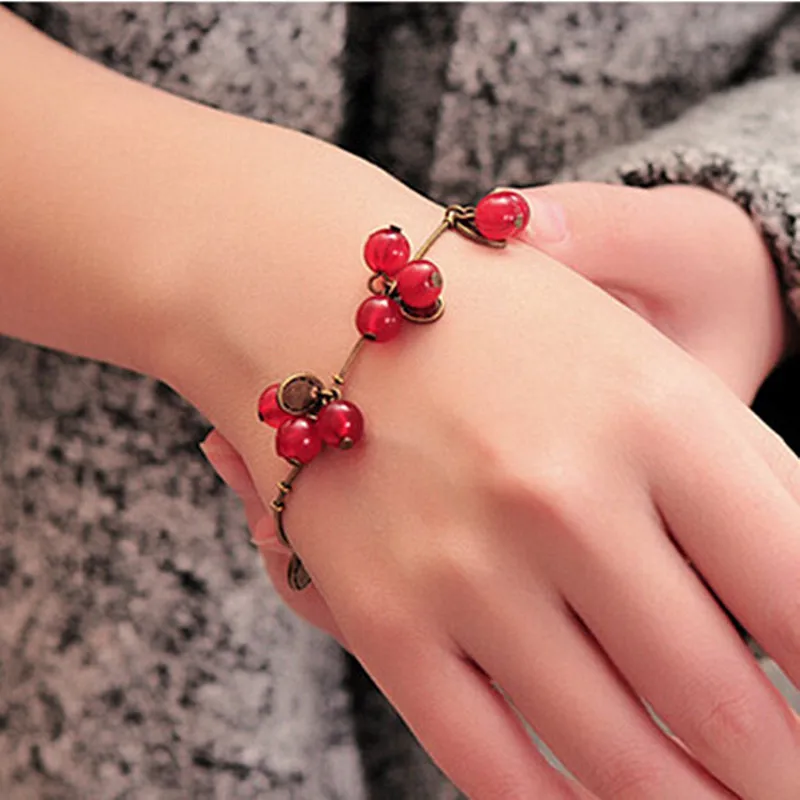 SL030 Vintage Cherry Bracelets Bangles Women Fashion Jewelry Beads