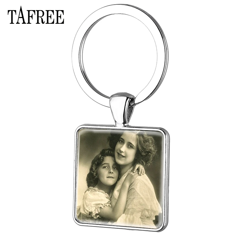 

TAFREE Brand Mother And Daughter Keychain Love My Family Statement Square Keyring Charms For Daily Jewelry MM212