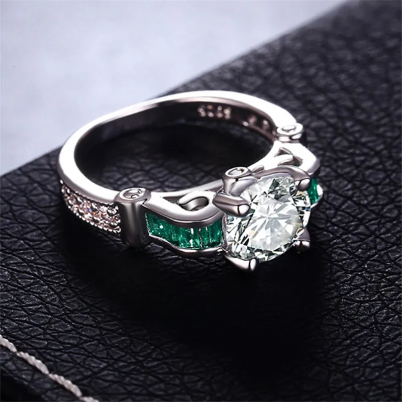 Vintage Big 8mm AAA Cubic Zirconia Rings For Women Elegant Green Crystal Fashion Ring White Gold Color Wedding Jewelry Gift B790 (4)