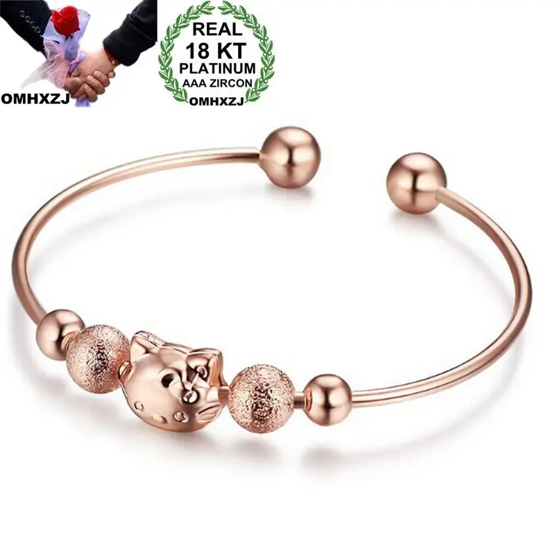 

OMHXZJ Wholesale European Fashion Woman Girl Party Wedding Gift Cute Cat Beads 18KT Rose Gold White Gold Cuff Bangle BA87