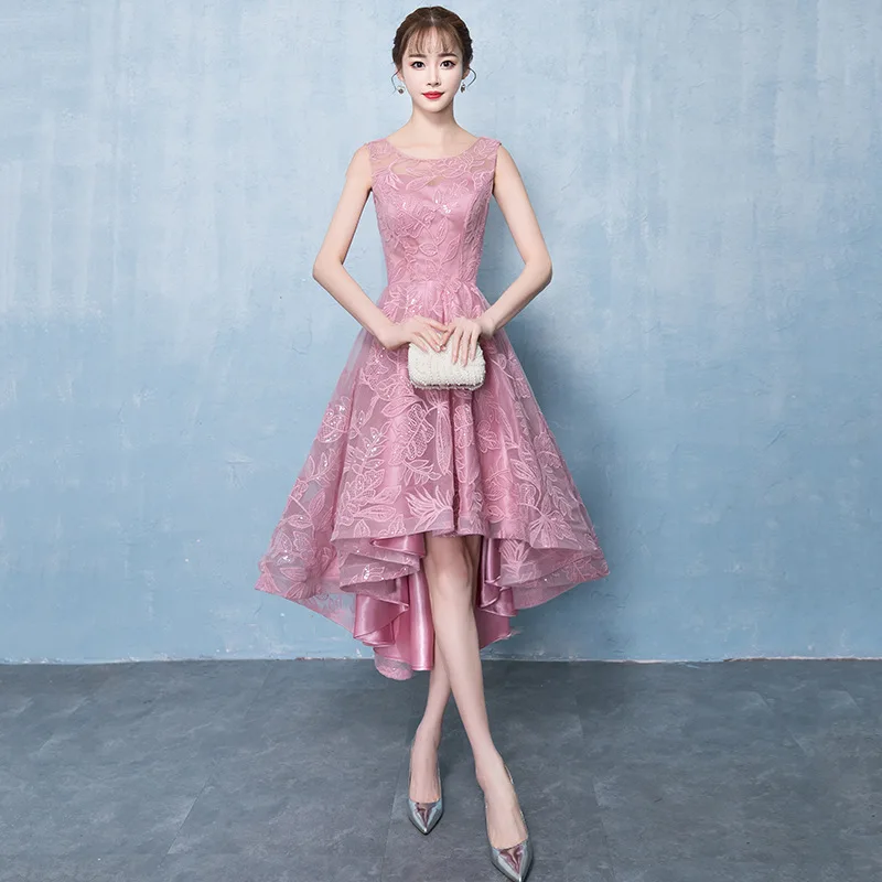 

Beauty Emily Pink Prom Dresses 2019 O-Neck Sleeveless Zipper Tulle Ankle length Formal Party Girl Dresses