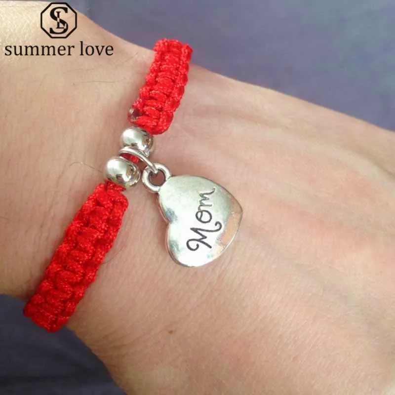 

Letter Mom Chinese Red Thread String Bracelets Lucky Rope Lovely Mom Mum Charm Bracelets Jewelry Gifts for Mother Women Pulseras