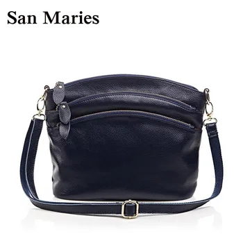 

First Layer Brown Genuine Cow Leather Bags Mummy Casual Women Messenger Bag Ladies Handbag With 3 Zipper Pockets