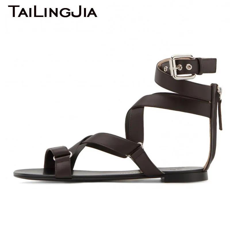 

Rome Woman Flats Shoes Brown Brand Handmade Shoes High Quality Plus Size Ladies Shoes Free Shipping Wholesale Open Toe flat shoe