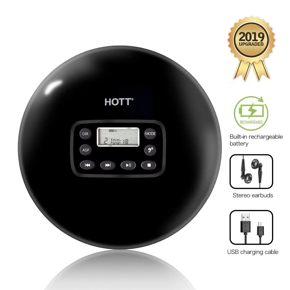 

HOTT factory 2019 new portable CD player rechargeable personal CD player Walkman, 10 hours playback time, with LCD display