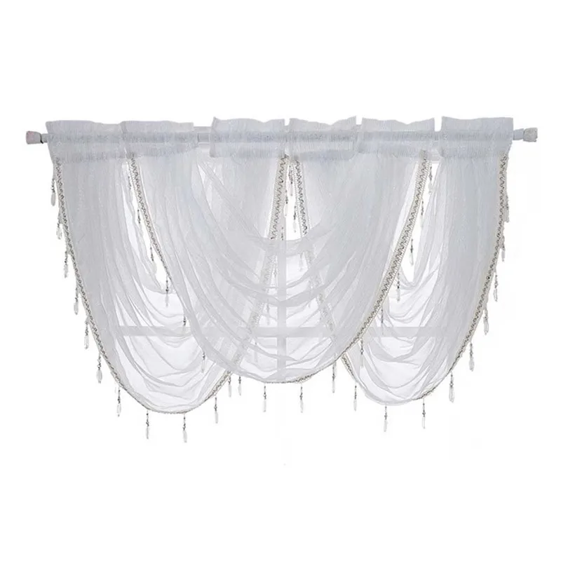 Curtain Window Valance Luxury White Diamond Sheer Embroidered Waterfall Window Valance Tassel Trim 2019 new #3M13 (8)