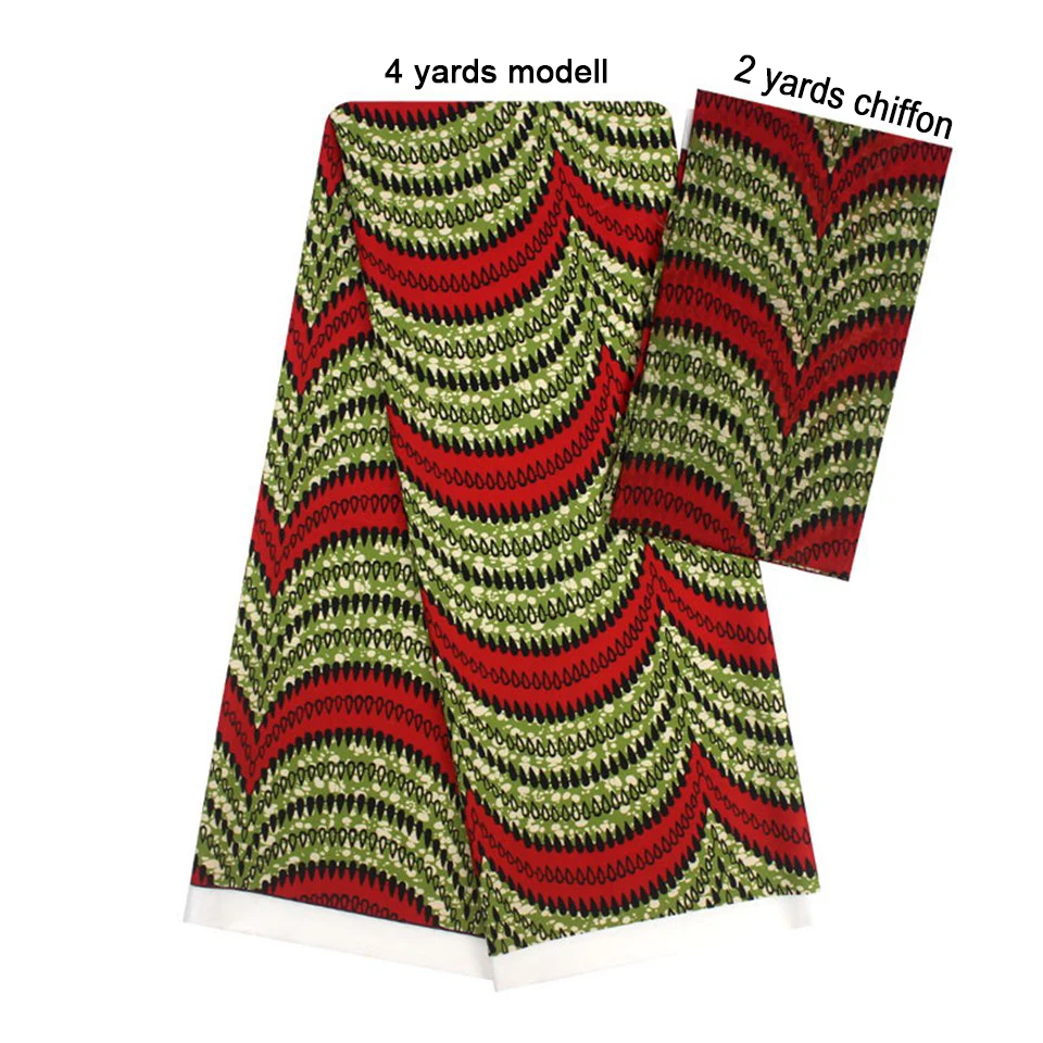 

2 Pcs Set 4 Yards African Ankara Prints Modell Material & 2 Yards Chiffon Ankara Chiffon Fabric YBXM-100