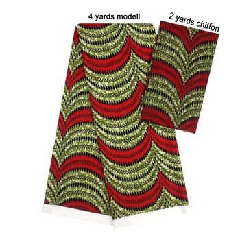 

2 Pcs Set 4 Yards African Ankara Prints Modell Material & 2 Yards Chiffon Ankara Chiffon Fabric YBXM-100