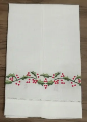 Set of 12 Handkerchiefs White Linen Hemstitched Tea Towel-14x22"Cloth Guest Hand Dish Kitchen Bathroom Towels embroidery Floral