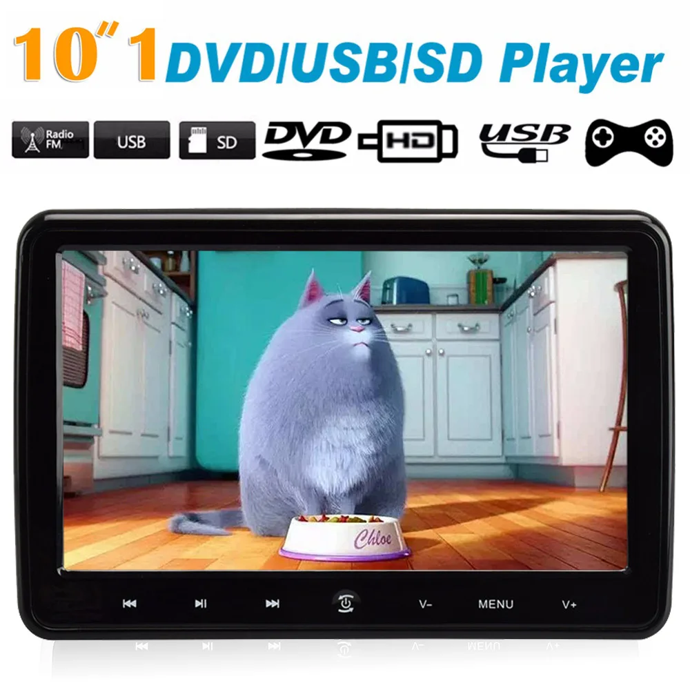 Excellent 10.1 Inch Car Headrest DVD Player Auto Monitor Player Touch Button Built-in Speakers Support Game Disk FM IR HD Input SD Card 0