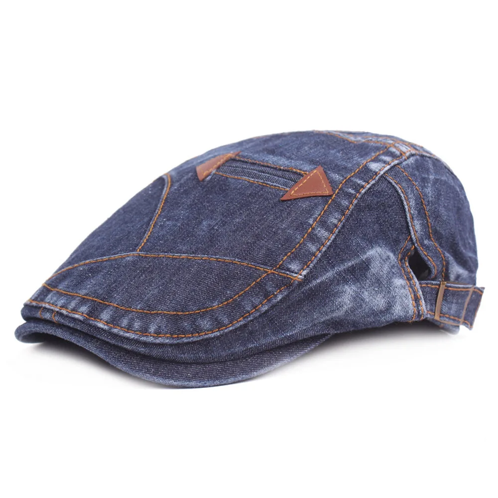 Dark Blue Мужские джинсовые береты шапки Newsboy козырек шляпа наружная регулируемая для вождения Кепка для гольфа HATCS0390 - Цвет: Dark Blue