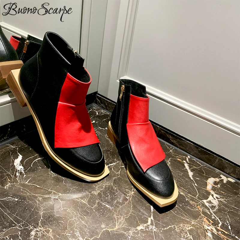 Buono Scarpe/женские ботильоны в стиле пэчворк из натуральной кожи; Botas Mujer; полуботинки разных цветов на среднем каблуке; повседневная обувь; Botas Fenimina;