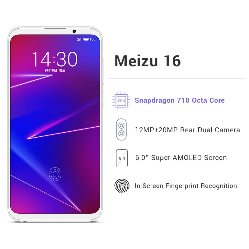 Официальная глобальная версия Meizu 16 6 ГБ ОЗУ 64 Гб ПЗУ Восьмиядерный процессор
