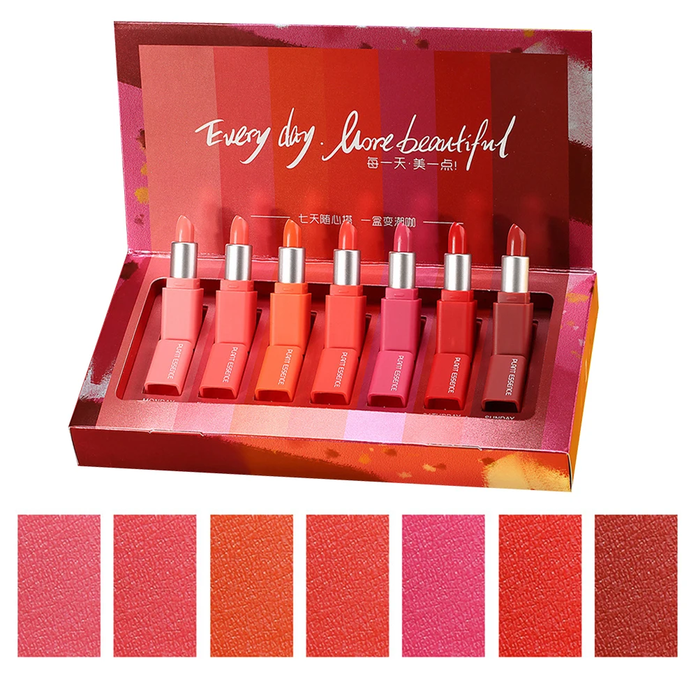 

7 pcs Multicolor One Box Lipstick Set Combination Long Lasting Non-marking Moisturizing Lips Makeup Lipsticks Gift Kit TSLM2