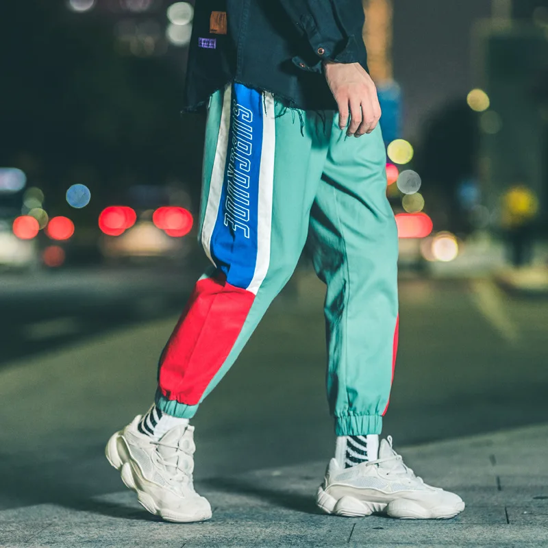 Американский уличная мода бегунов Брюки для девочек для мужчин сращены дизайн лоскутное свободный крой штаны-карго hombre японский стиль хип