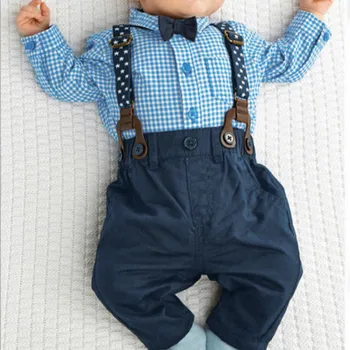 

Outfits Baby Boy Autumn Plaid Shirt Suspender Pants Formal Wedding Outfits