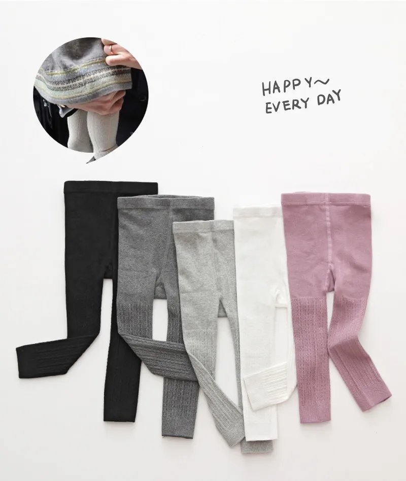 Baby Boys Girls Legging Winter Cotton Knitted Legging Pantyhose Solid Color Grey Black Panty 2